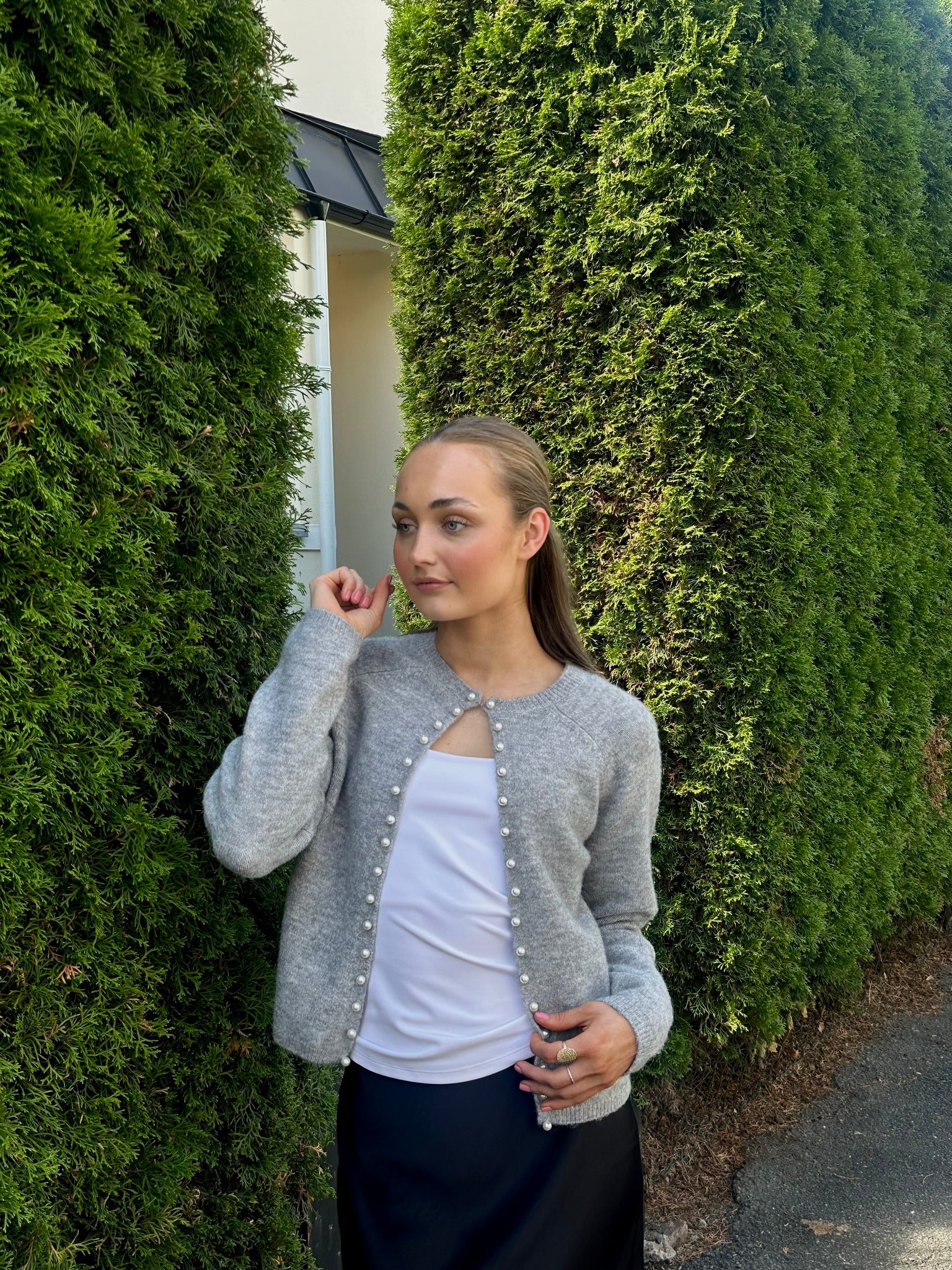 AWMAGALENE Knit Cardigan - Medium Grey Melange